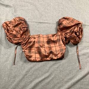 West of Melrose Crop Top Women Small Brown Plaid Shirt Ladies